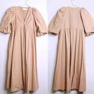 ASOS Tan A Line Cottagecore Puff Sleeve Maxi Dress - US 8